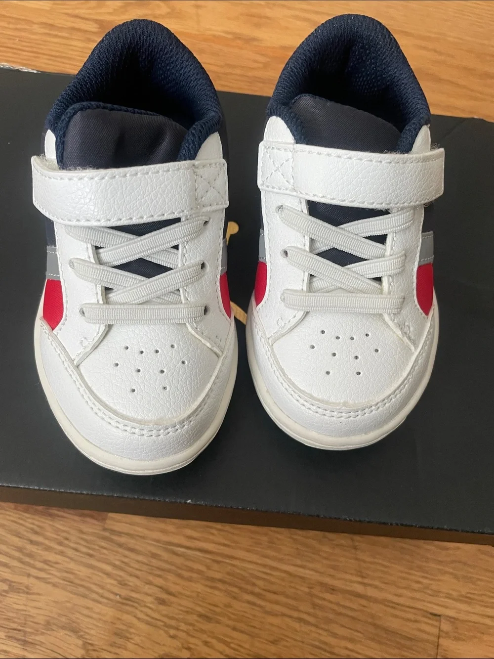 Kids White Navy Red Athletic Sneakers - Comfortable Everyday Play Shoes